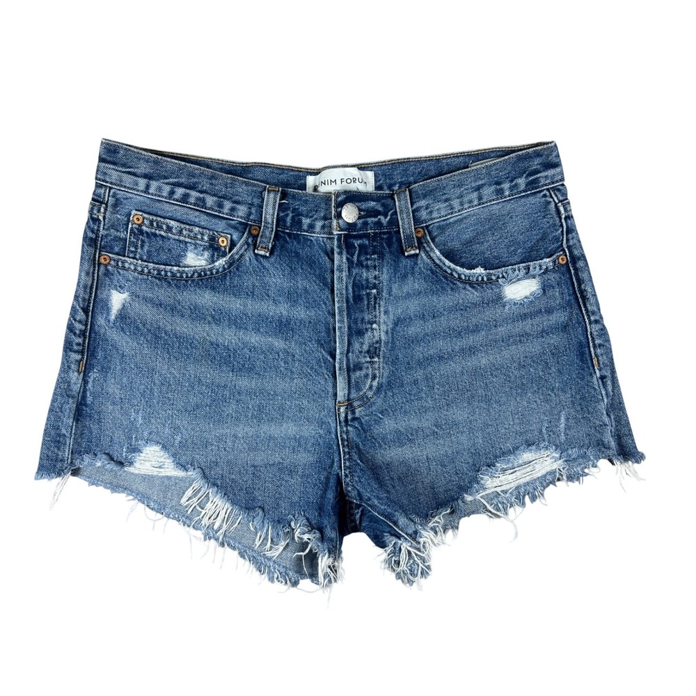 Denim Forum Ex Boyfriend Short 28 Medium Wash Distressed Organic Cotton Jorts